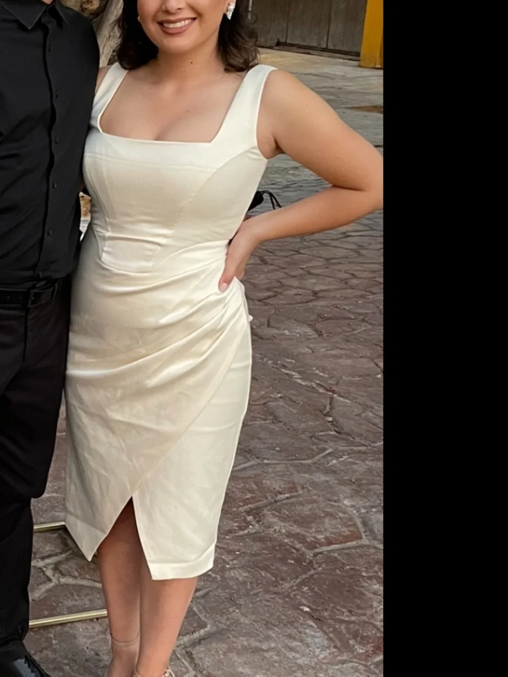 Lavish Alice Ivory Square-Neck Midi Bodycon Dress